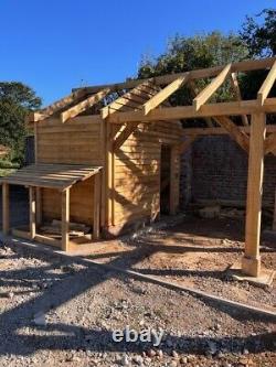 100% OAK FRAMED SINGLE GARAGE / CARPORT with Shed and Log store? 3 X 7M