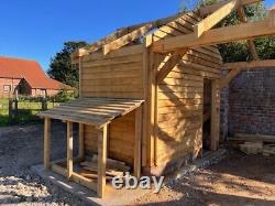 100% OAK FRAMED SINGLE GARAGE / CARPORT with Shed and Log store? 3 X 7M