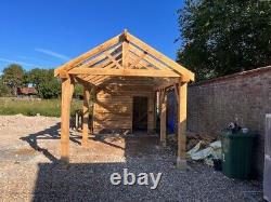 100% OAK FRAMED SINGLE GARAGE / CARPORT with Shed and Log store? 3 X 7M