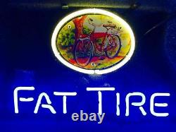 13x8 Fat Tire Bicycle Bike Neon Beer Sign Light Lamp Bar Garage Store Hanging