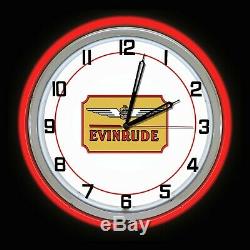 19 Evinrude Boat Motors Red Double Neon Clock Man Cave Garage Store Shop