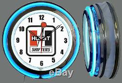 19 Hurst Shifters Blue Double Neon Clock Man Cave Garage Shop Store Racing