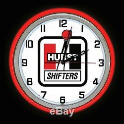 19 Hurst Shifters Red Double Neon Clock Man Cave Garage Shop Bar Store Racing