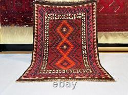 2.10x4 Handmade Flatweave Boho Afghan Vintage Geometric Wool Bedroom Area Rug