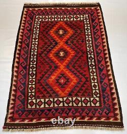 2.10x4 Handmade Flatweave Boho Afghan Vintage Geometric Wool Bedroom Area Rug