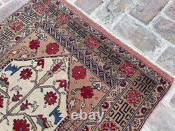 2.10x5.1 Afghan Tribal Antique Faded Floral Oriental Prayer Distressed Wool Rug