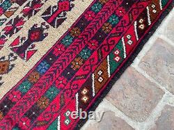 2.10x5 Vintage Afghan Baluchi Prayer Hand Knotted Turkmen High Pile Antique Rug