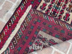 2.10x5 Vintage Afghan Baluchi Prayer Hand Knotted Turkmen High Pile Antique Rug