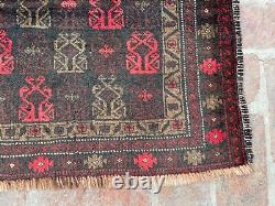2.11x4.9 Vintage Baluchi Afghan Hand Knotted Turkmen Antique Oriental Wool Rug