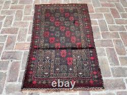 2.11x4.9 Vintage Baluchi Afghan Hand Knotted Turkmen Antique Oriental Wool Rug