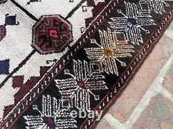 2.3x3.5 Tribal Afghan Vintage Handmade Gorgeous Baluchi White Bukhara Small Rug