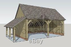 2 bay oak garage with log store