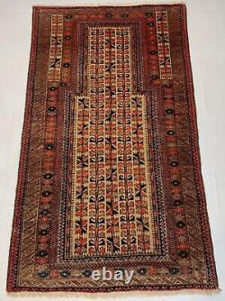 3.1x5.6 Antique Turkmen Oriental Afghan Handmade Wool Muslim Prayer Baluchi Rug