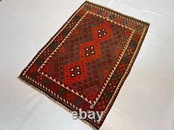 3.2x4.7 Vintage Handmade Turkmen Antique Geometric Boho Wool Flatweave Wool Rug