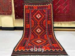 3.2x6.7 Turkmen Handmade Wool Oriental Vintage Flatweave Ghalmori Kilim Area Rug