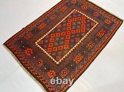 3.4x4.9 Handmade Wool Vintage Geometric Maimana Ghalmori Antique Bedroom Rug