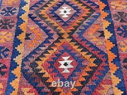 3.5x4.7 Handwoven Veg Dyes Wool Afghan Geometric Vintage Tribal Kilim Home Rug