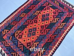 3x4.6 Tribal Vintage Handmade Ghalmori Maimana Handmade Wool Geometric Kilim Rug