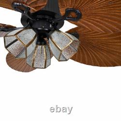 52 Palm-leaf Fan Rustic Edison Industrial Ceiling Fan Light E273 pull chain