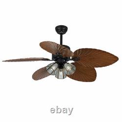 52 Palm-leaf Fan Rustic Edison Industrial Ceiling Fan Light E273 pull chain