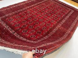 6.7x10 Afghan Handmade Antique Geometric Oriental Turkoman Rug with Fine KPSI
