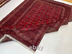 6.7x10 Afghan Handmade Antique Geometric Oriental Turkoman Rug with Fine KPSI