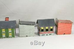 7 Vintage Tin Buildings Candy Containers Drug Store House School Garage Theatre