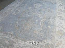 9.1x12 ft Faded Antique Blue Oushak Area Afghan Handmade Over Dyed Bohemian Rug