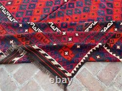 9.6x14.1 Antique Luxurious Red Oriental 10x14 Afghan Flatweave Handwoven Rug