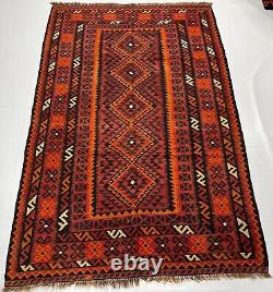 Afghan Handmade Veg Dyes Wool Geometric Rug, Turkmen Tribal Flat Weave Red Rug