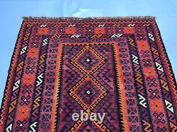 Afghan Handmade Veg Dyes Wool Geometric Rug, Turkmen Tribal Flat Weave Red Rug