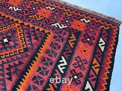 Afghan Handmade Veg Dyes Wool Geometric Rug, Turkmen Tribal Flat Weave Red Rug