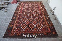 Antique Handmade 8.2x13.6 Faded Afghan Authentic Old Turkmen Large Area Wool Rug