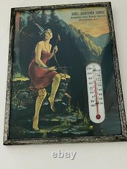 Antique Hightower Garage Auto Store Advertising Thermometer Native Indian