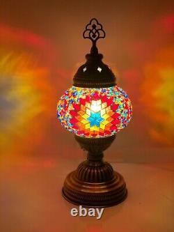 Battery Operated Turkish Moroccan Mosaic Lamp Tiffany Glass Desk Table Lamp