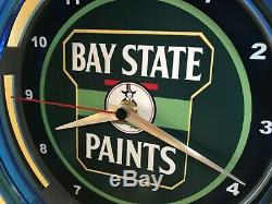 Bay State Painter Paint Store Garage Advertising Blue Neon Wall Clock Sign
