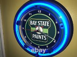 Bay State Paints Massachusetts Painter Store Garage Bar Man Cave Neon Clock Sign