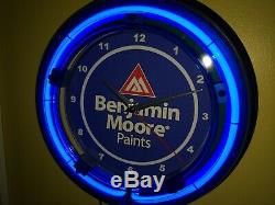Benjamin Moore Painter Paint Store Garage Advertising Blue Neon Wall Clock Sign
