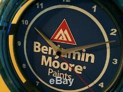 Benjamin Moore Painter Paint Store Garage Advertising Blue Neon Wall Clock Sign