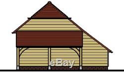 CH25BL Oak Frame Garage/Cart Lodge Building Kit 2-Bay/Side Aisle/Log Store