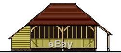 CH2HAL 2-Bay Oak Frame Garage Building/Cart Lodge Kit Side Aisle/Log Store
