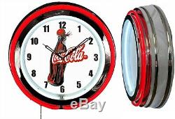 Coca Cola 1930's Bottle 19 Double Neon Clock Red Neon Man Cave Garage Store