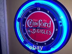 Crawford Bicycles Bike Shop Store Garage Advertising Neon Wall Clock Sign