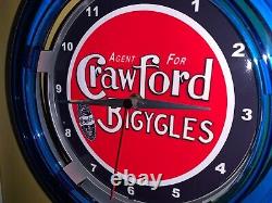 Crawford Bicycles Bike Shop Store Garage Advertising Neon Wall Clock Sign
