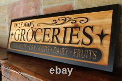 Custom Groceries General Store Sign / Rustic Carved Wooden Farmhouse Style Décor