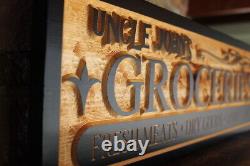 Custom Groceries General Store Sign / Rustic Carved Wooden Farmhouse Style Décor