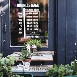Custom Open Hours Store Vinyl Sign Business Office Window Door Time Black White