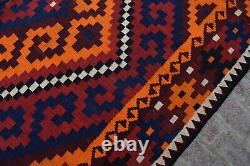Diamond 8x10 Afghan Orange Red Blue Handmade Wool Geometric Vintage Bedroom Rug