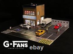 Diorama 1/64 Car Garage Model Scene Backdrop Parking Lot Lighting Scenery Model
