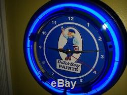 Dutch Boy Painter Paint Store Garage Advertising Blue Neon Wall Clock Sign